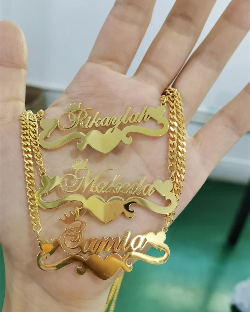 Custom Heart Crown Name Necklace