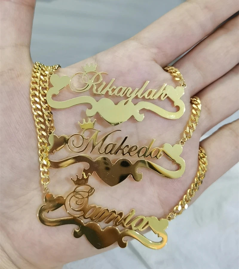 Custom Heart Crown Name Necklace