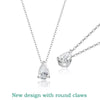 Silver necklace with teardrop-shaped diamond pendants on a white background