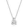 Pear-shaped diamond pendant on a chain against a white background